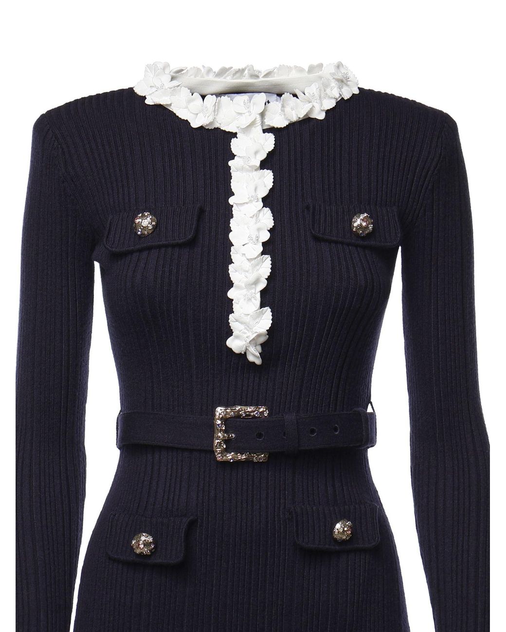 Self-Portrait Blue Flower Detailed Knitted Mini Dress