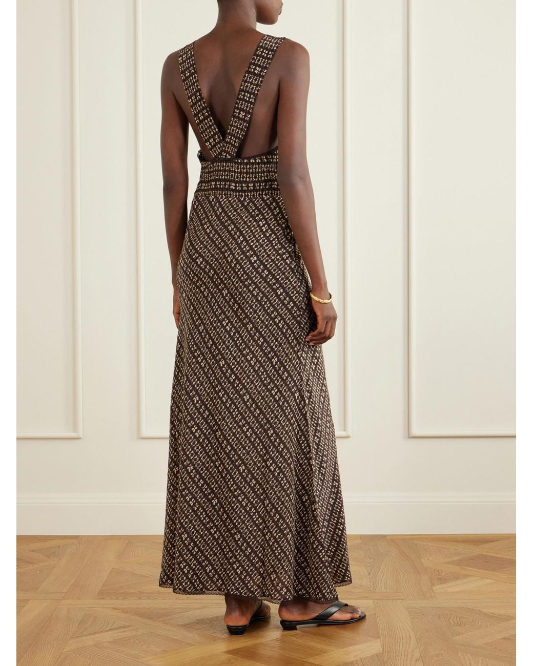 Sir Brown Astrid Satin And Lace Cut-Out Dress