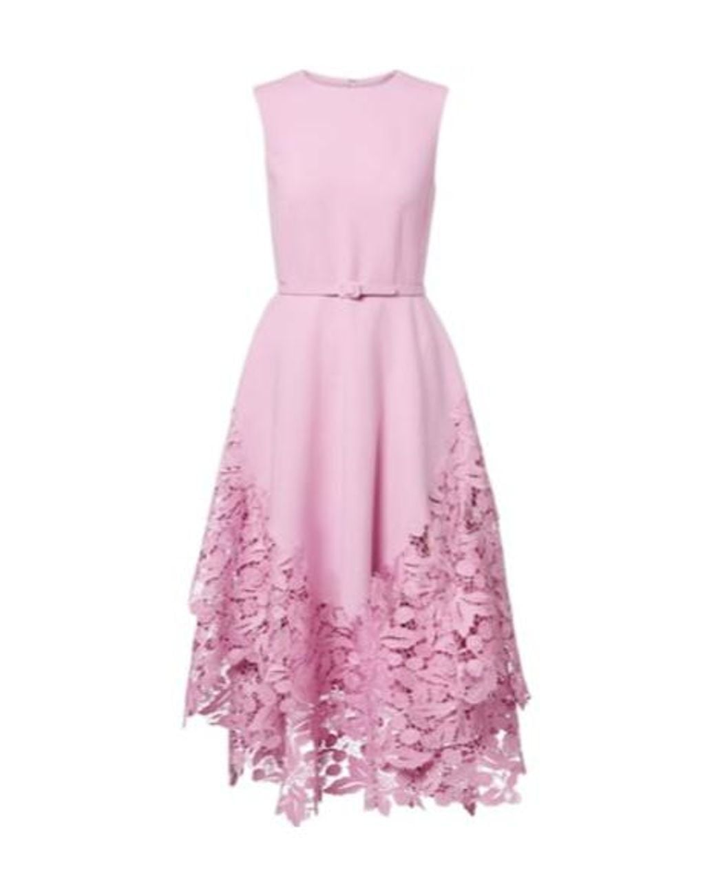 Oscar de la Renta Pink Wool-Blend And Lace Cocktail Dress