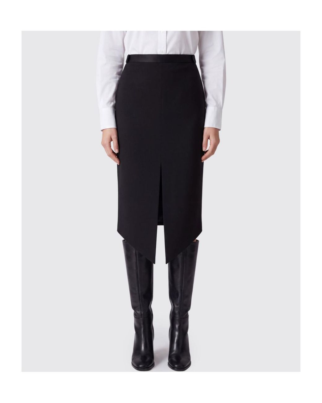 Tom Ford Black Satin Trim Split-Hem Skirt