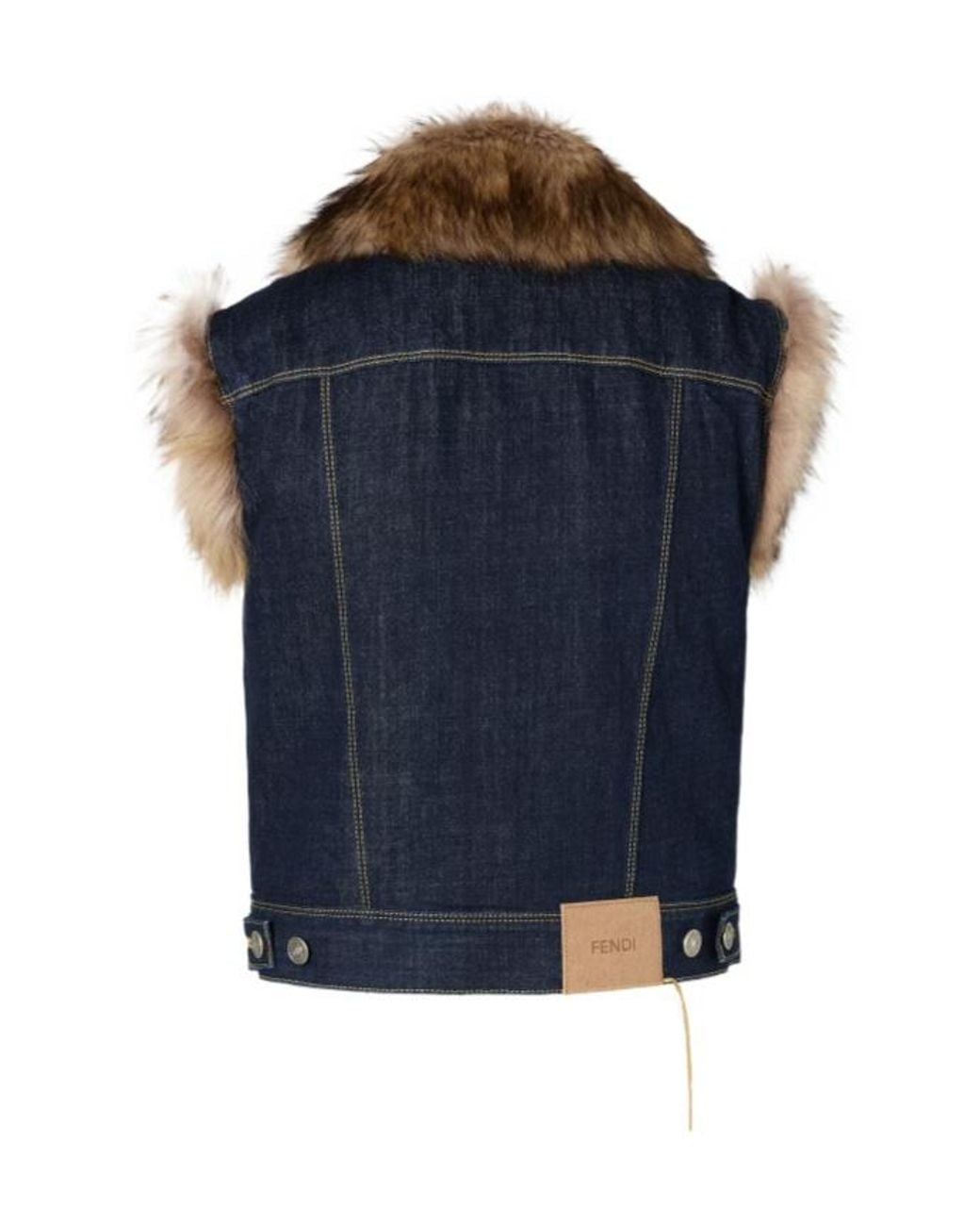 Fendi Blue Denim And Shearling Gilet