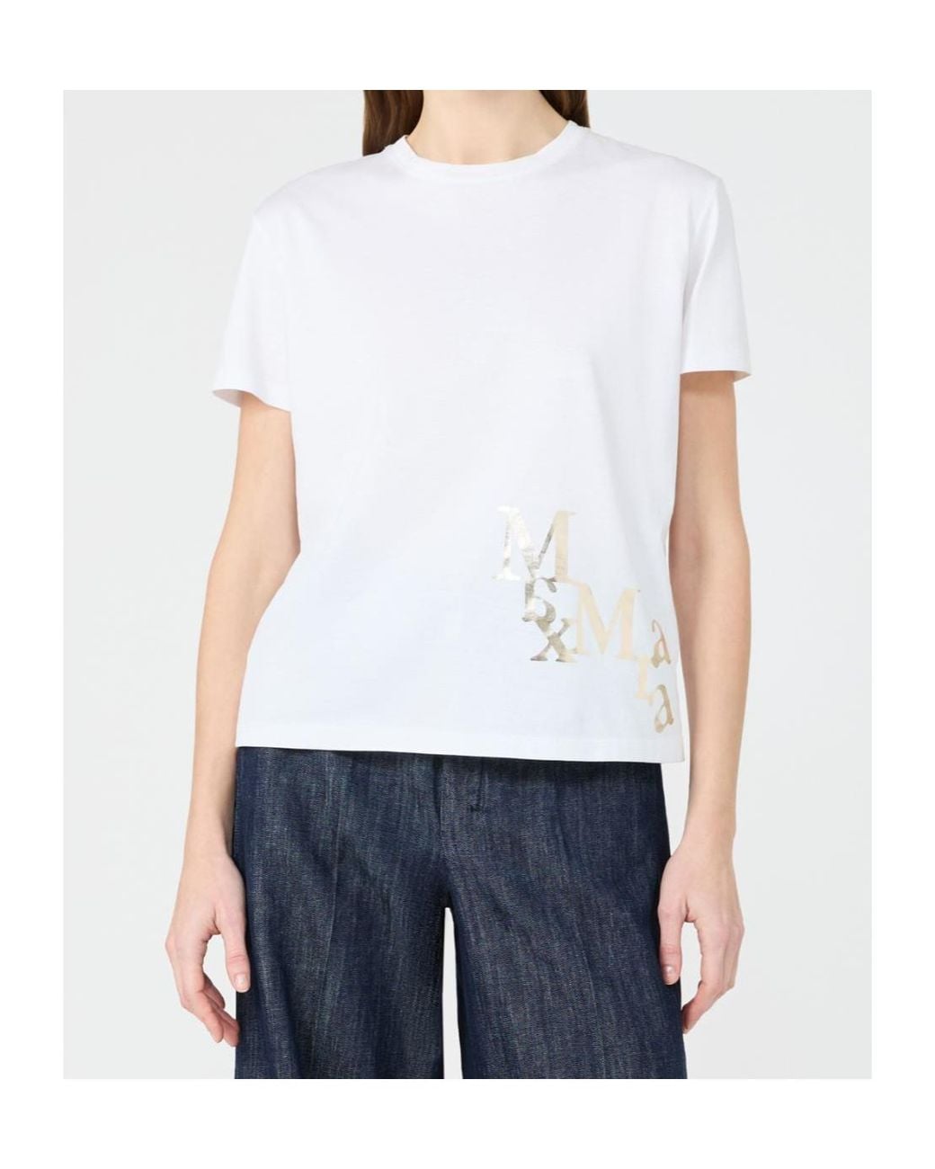Max Mara White Edile Logo Printed Crewneck T-Shirt