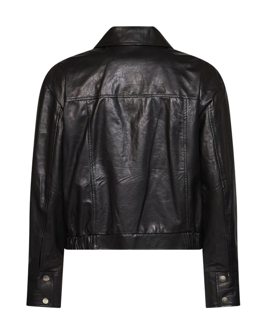 Kaos Black Long-Sleeved Collared Leather Jacket