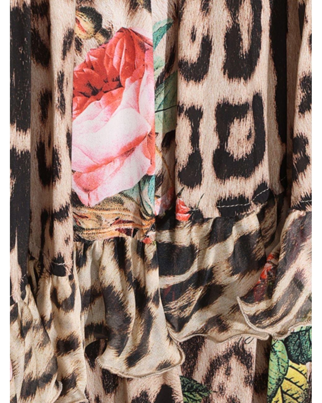 Roberto Cavalli Natural Tiered Animal-Print Skirt