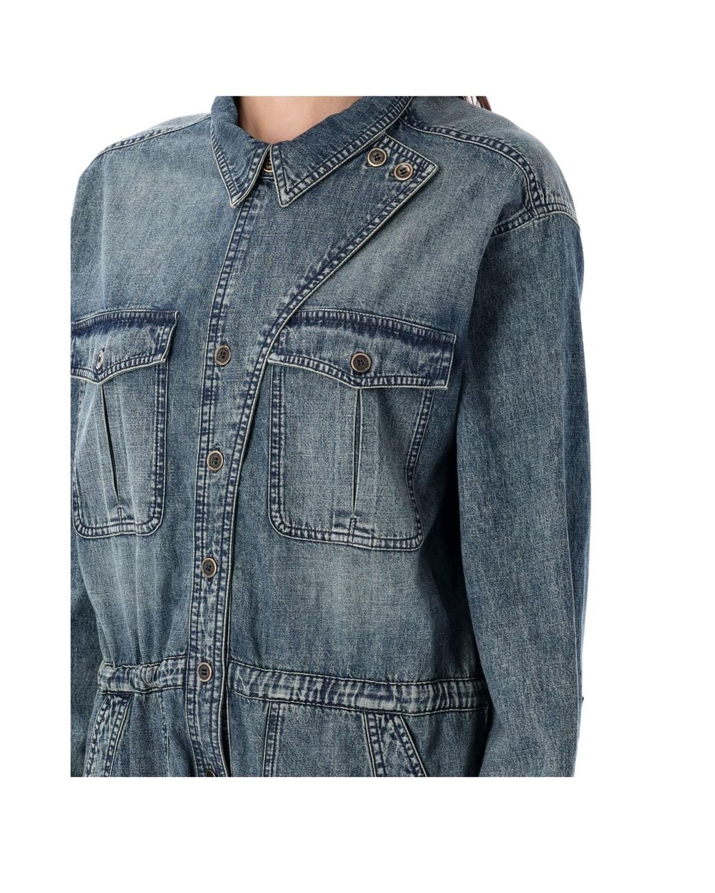 Isabel Marant Blue Nadia Button-Fastening Flap-Pocket Jumpsuit