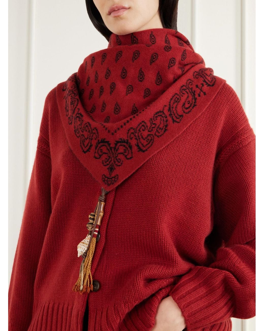 Guest In Residence Red Cashmere-Jacquard Scarf