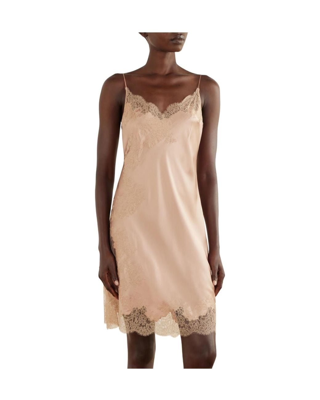 Carine Gilson Natural Lace-Trimmed Silk-Satin Midi Dress