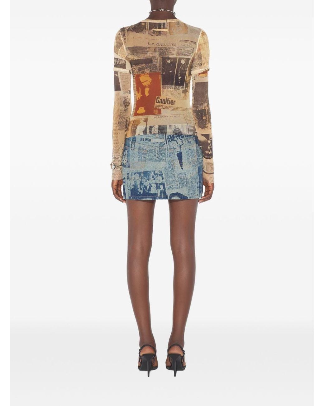 Jean Paul Gaultier Multicolor Mesh Newspaper Print T-Shirt