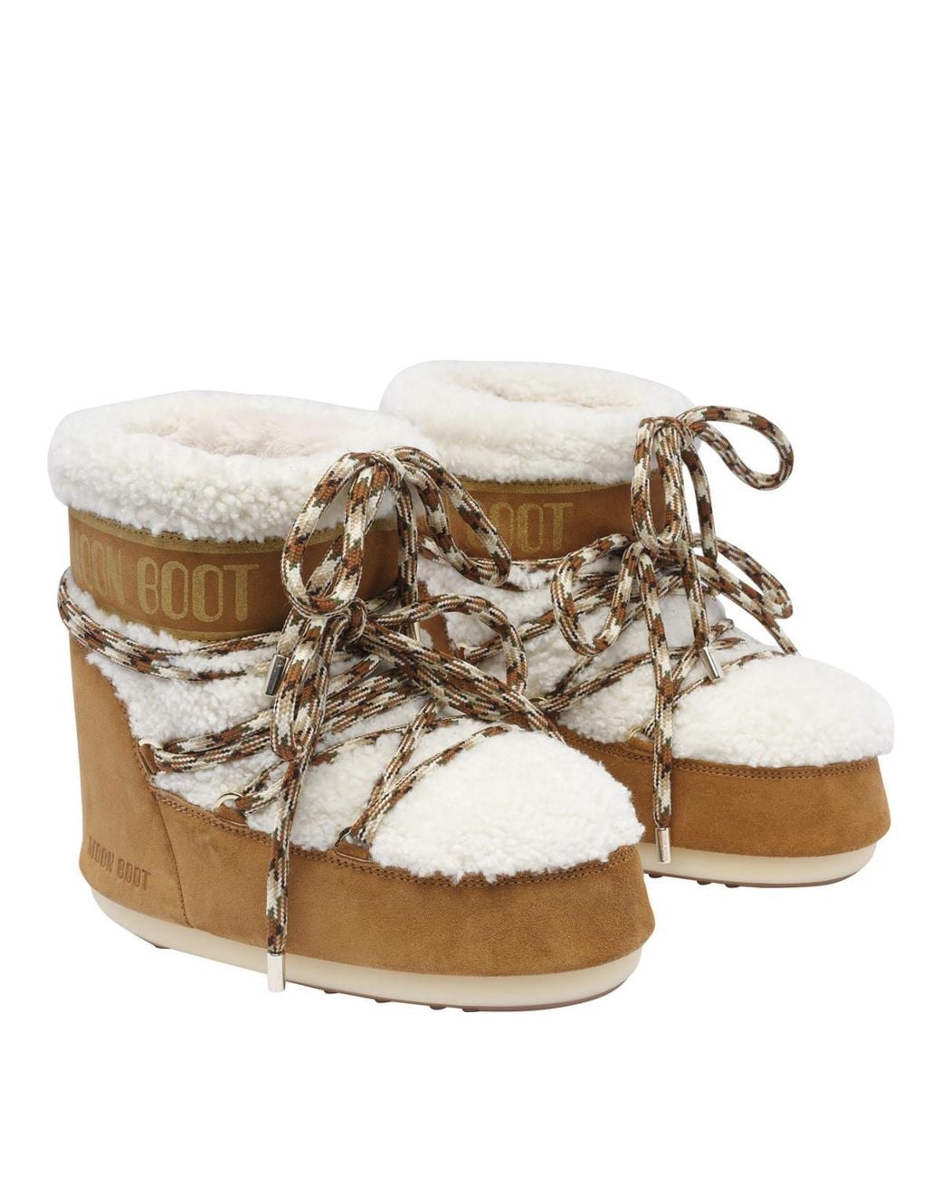 Moon Boot Natural Logo Printed Shearling Lace-Up Boots