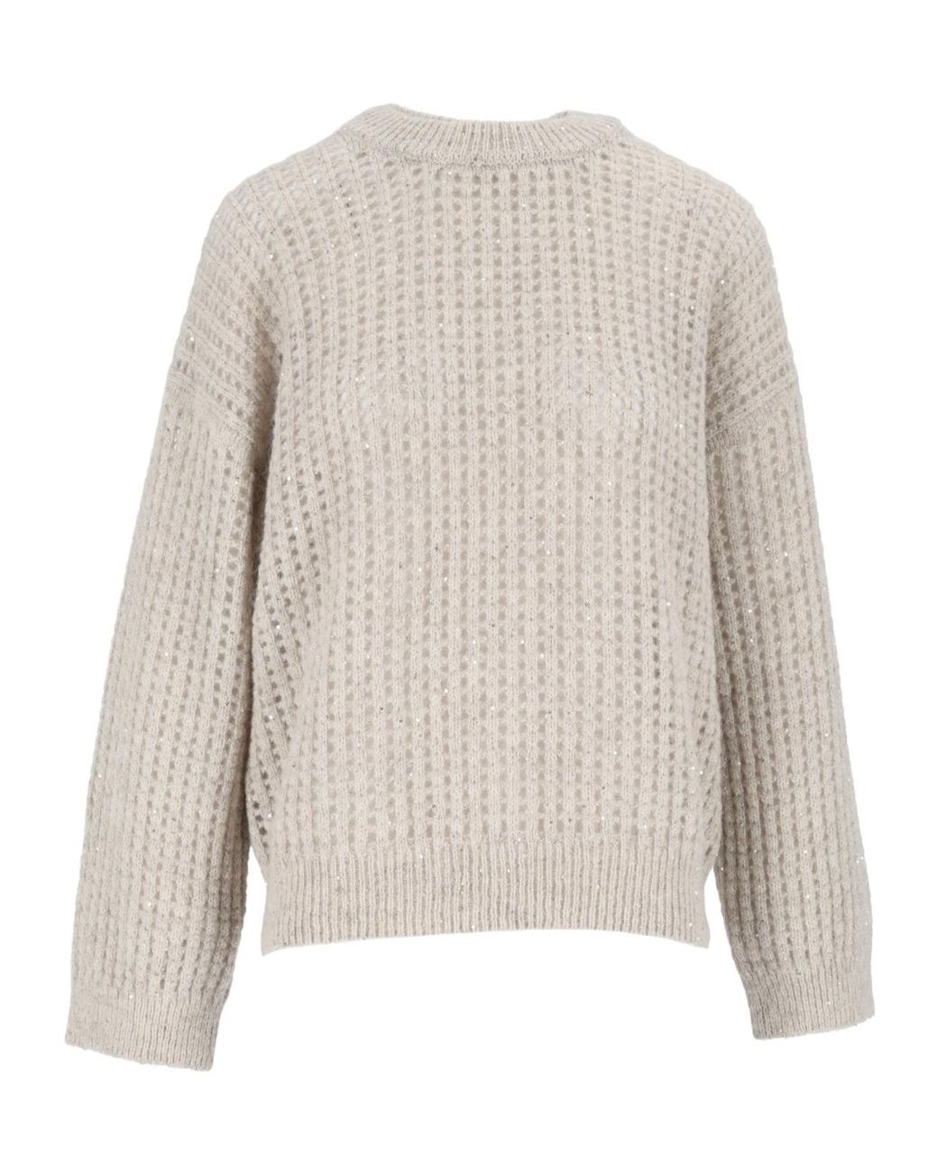 Peserico White Open-Knit Sequined Jumper