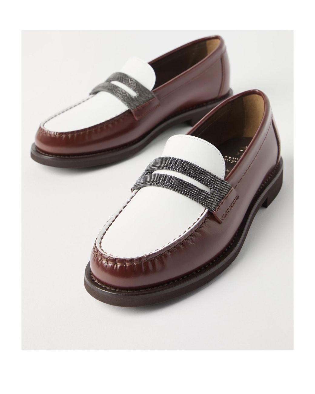 Brunello Cucinelli Brown Precious Clamp Minimal Penny Loafers