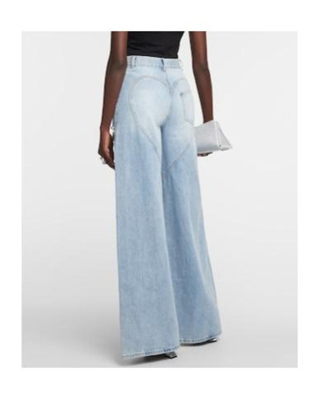Area Blue Cutout Embellished High-Rise Wide-Leg Jeans