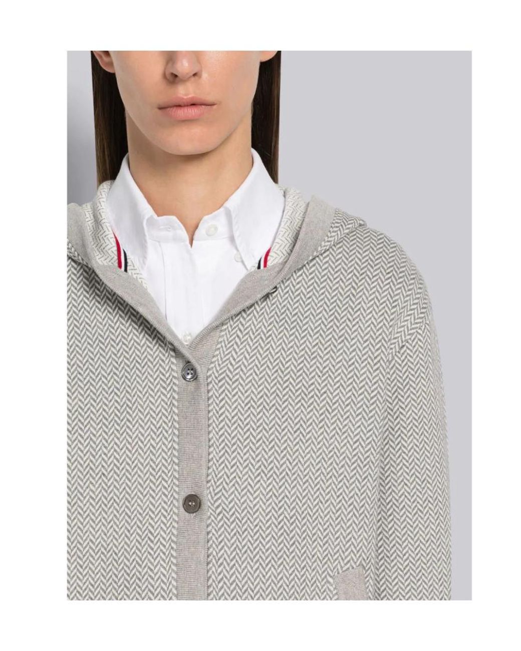 Thom Browne Gray Rwb Striped Button-Front Hoodie