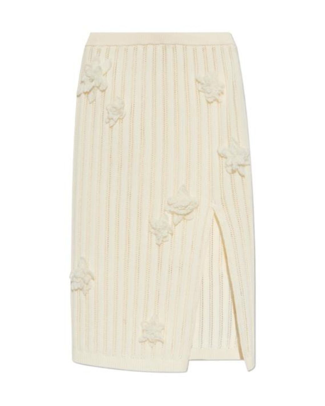 Casablanca Natural Floral Patch Side Slit Midi Skirt