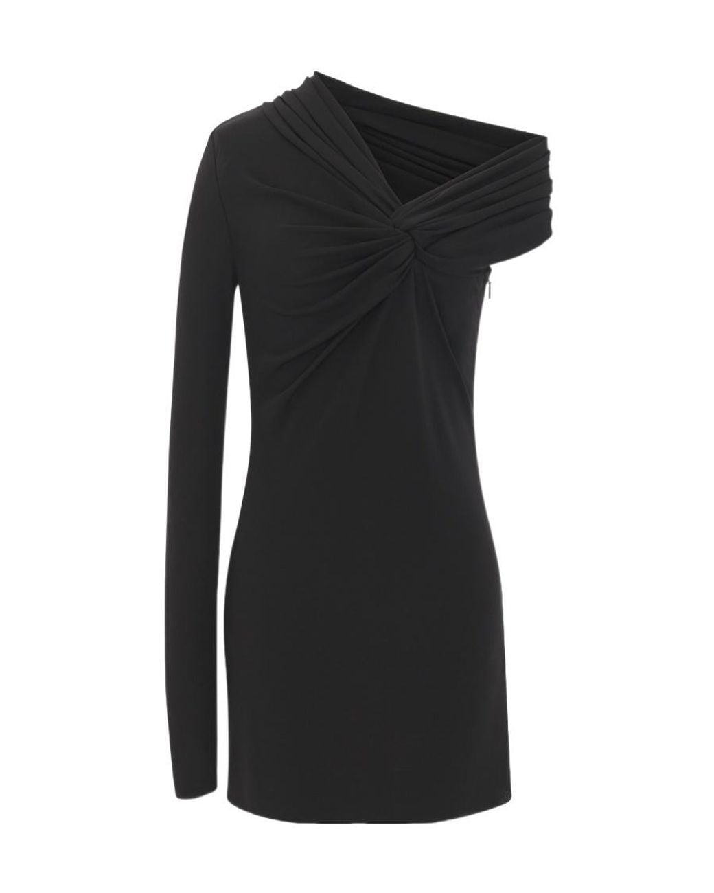 Saint Laurent Black Ruched One-Sleeved Mini Dress