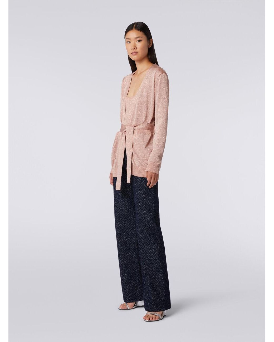 Missoni Pink Metallic-Threading V-Neck Belted Cardigan