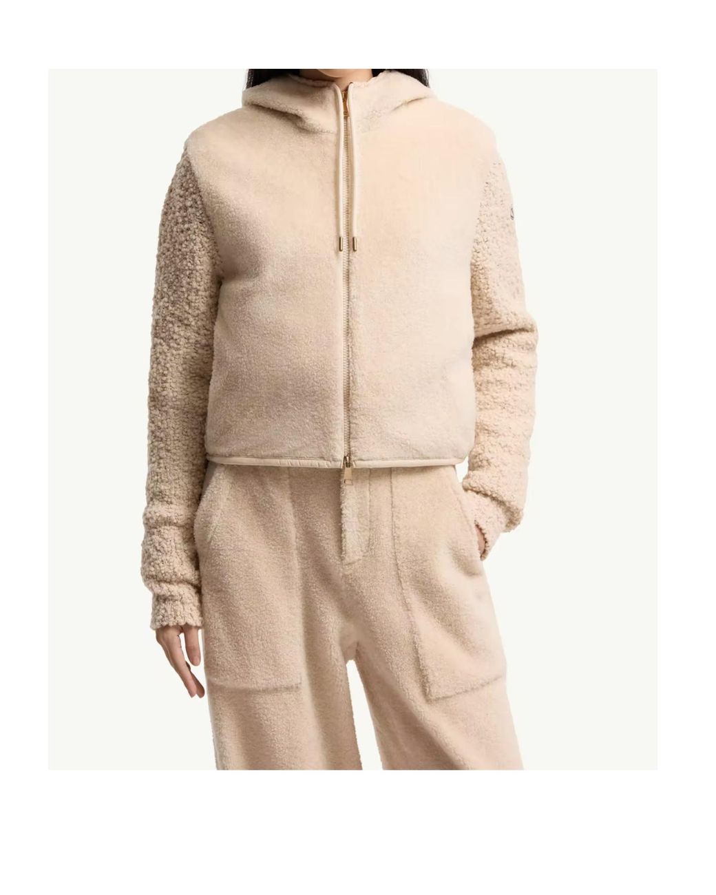 Moncler Natural Bouclé Teddy Zip-Up Hoodie