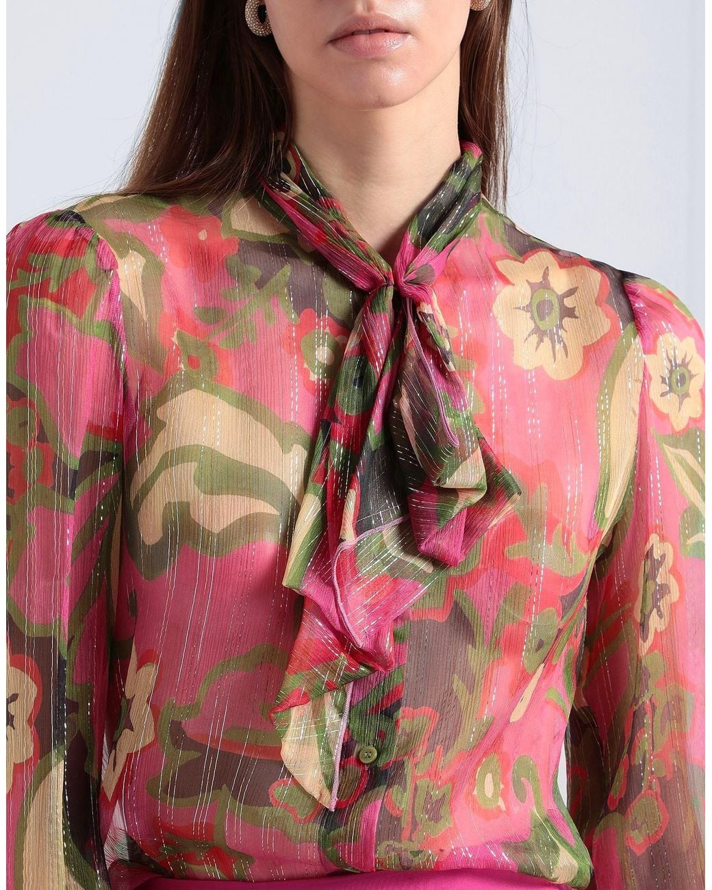 MAX&Co. Red Floral Chiffon Bow Blouse