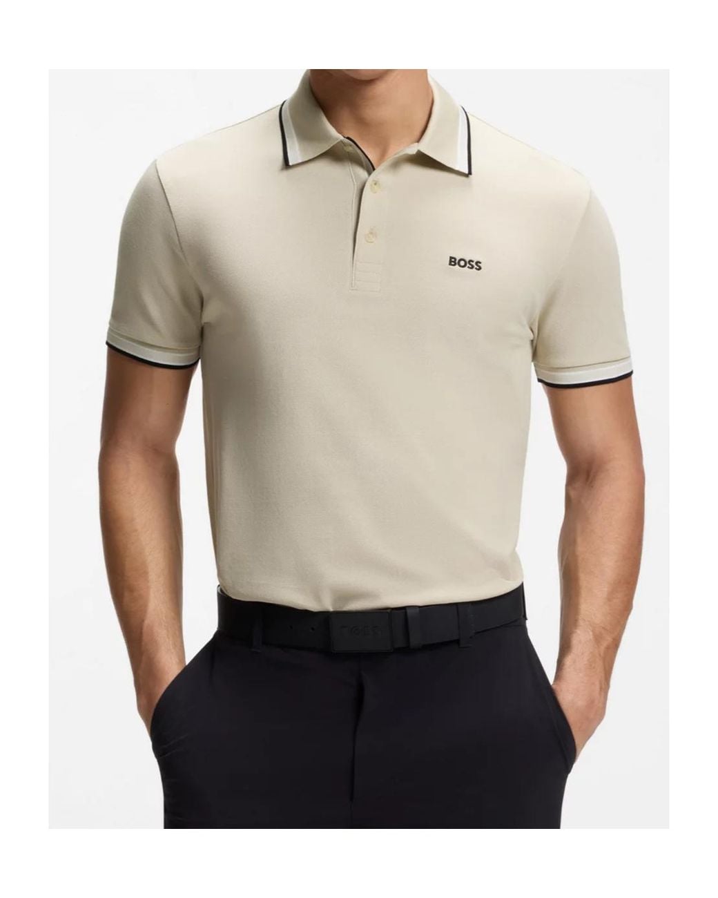 Boss White Tipped Logo Polo Shirt for men