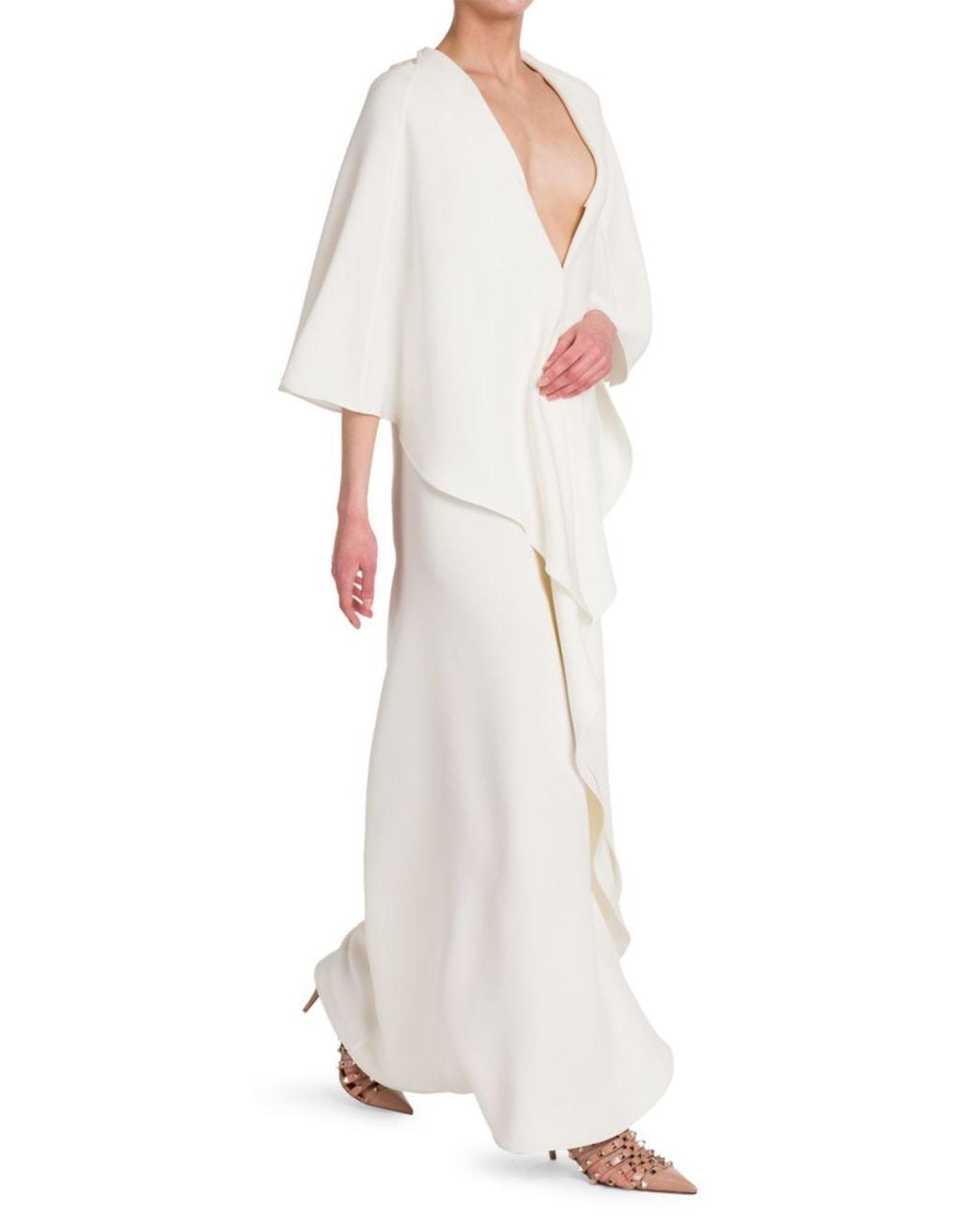 Valentino White V-Neck Draped Dress