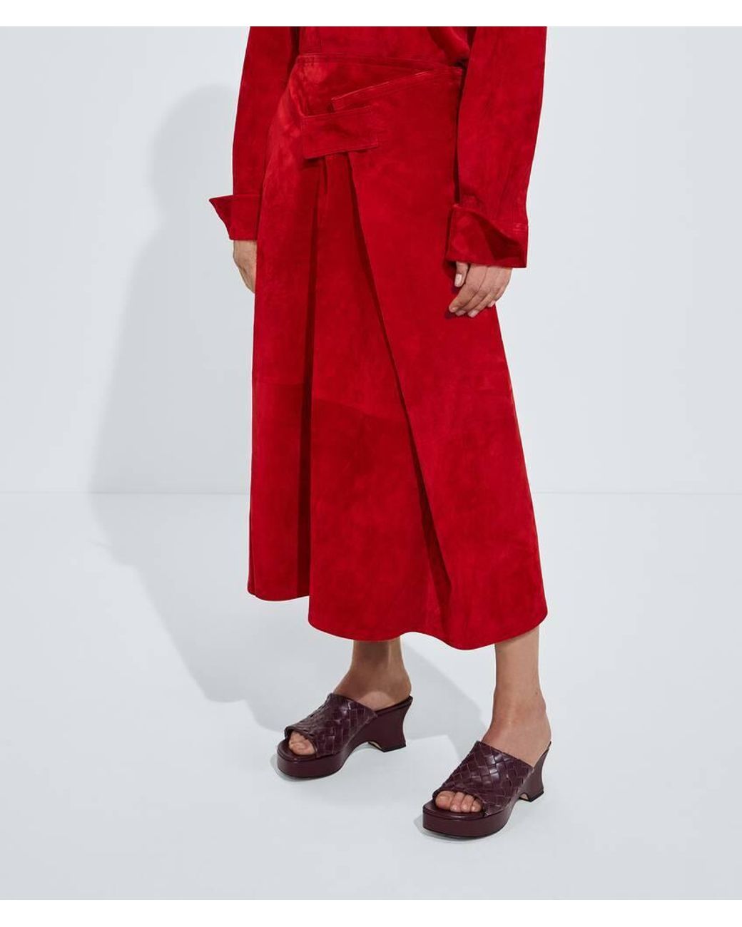 Bottega Veneta Red Suede Leather Skirt