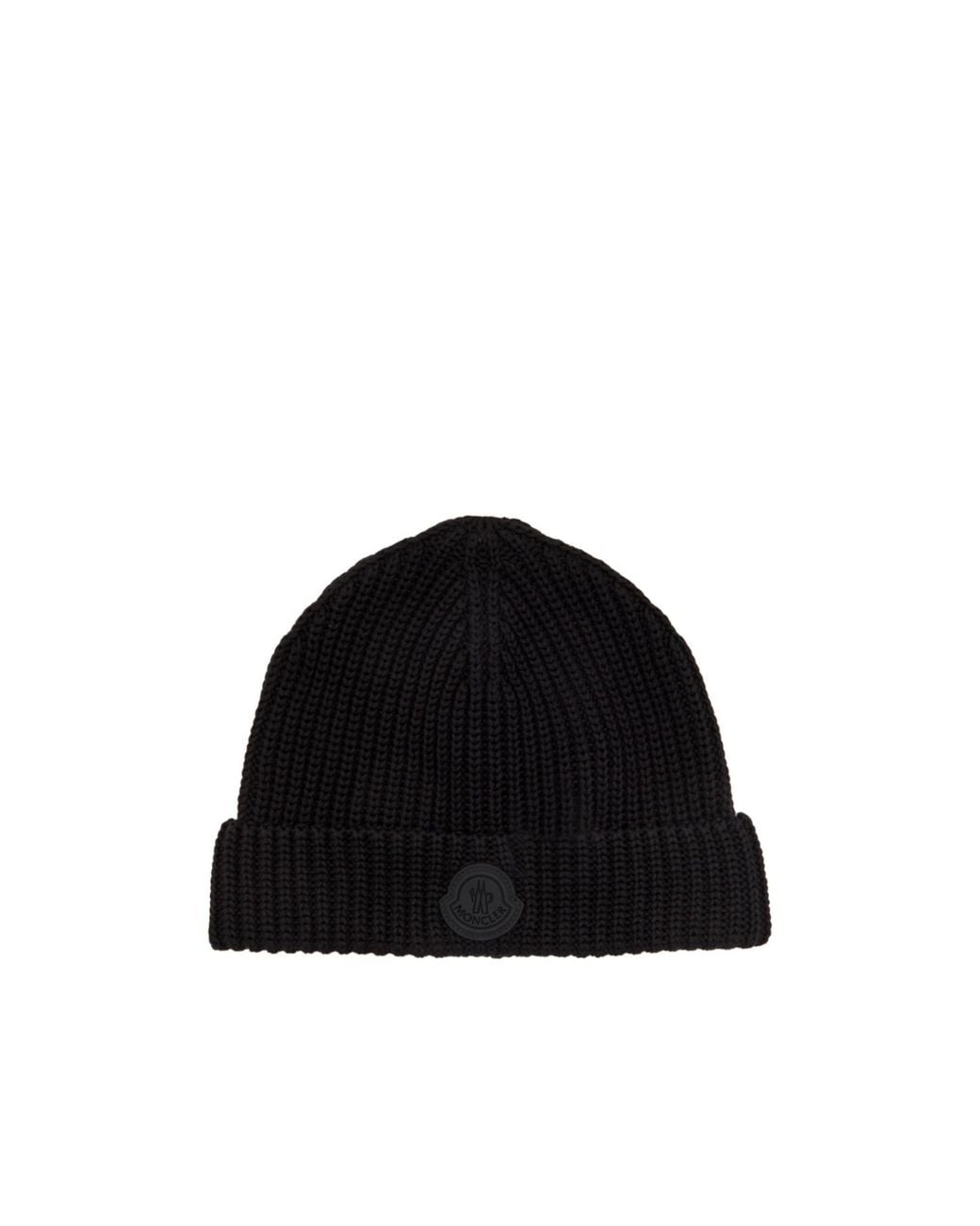 Moncler Black Coarse Ribbed Knitted Cold-Weather Cap for men
