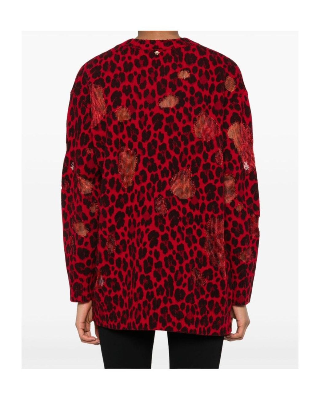 Versace Red Wool Sweater With Leopard Print