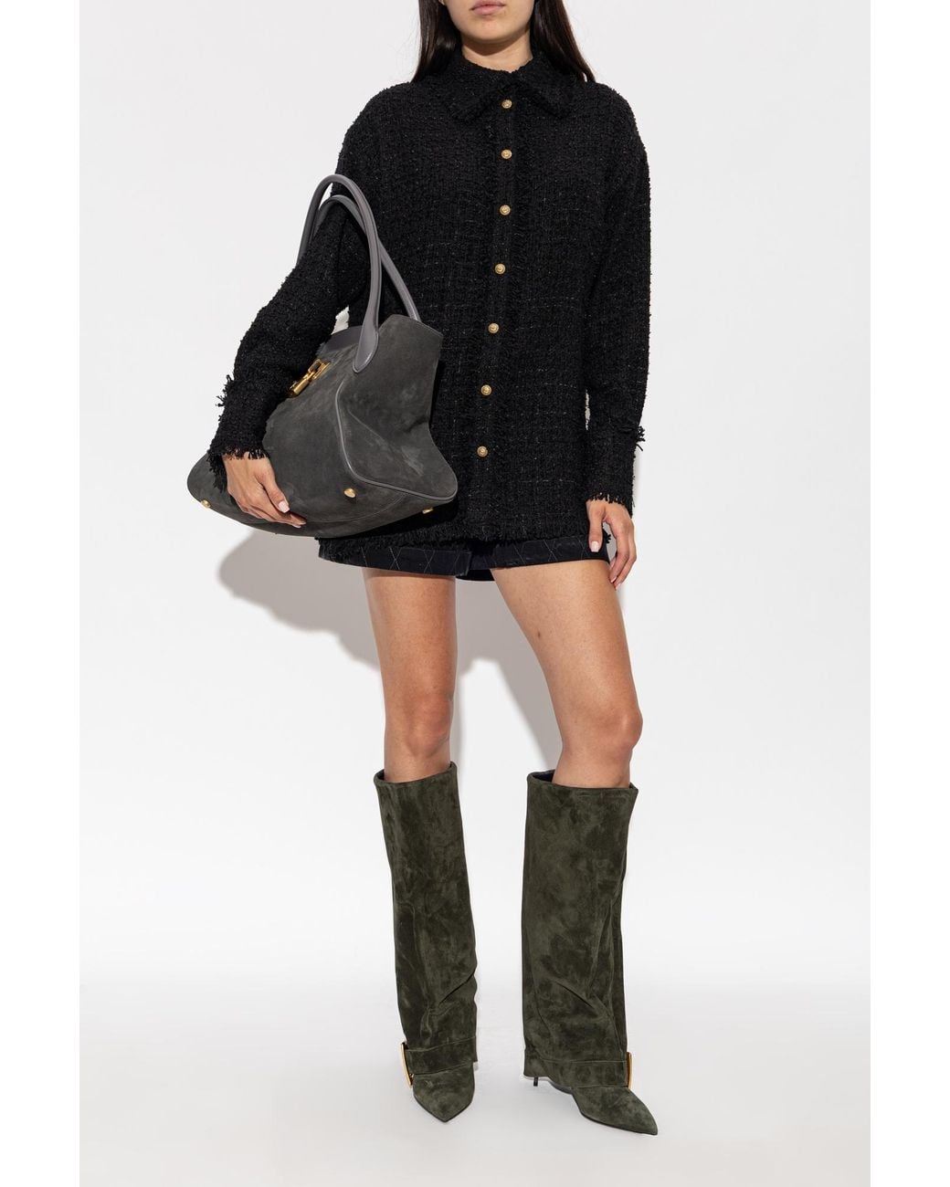 Balmain Black Buckle Detailed Heeled Boots