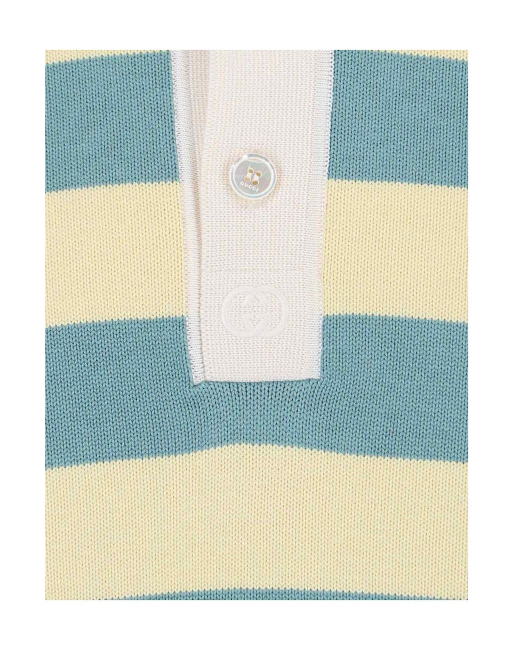 Gucci Green Striped Knitted Polo Shirt for men