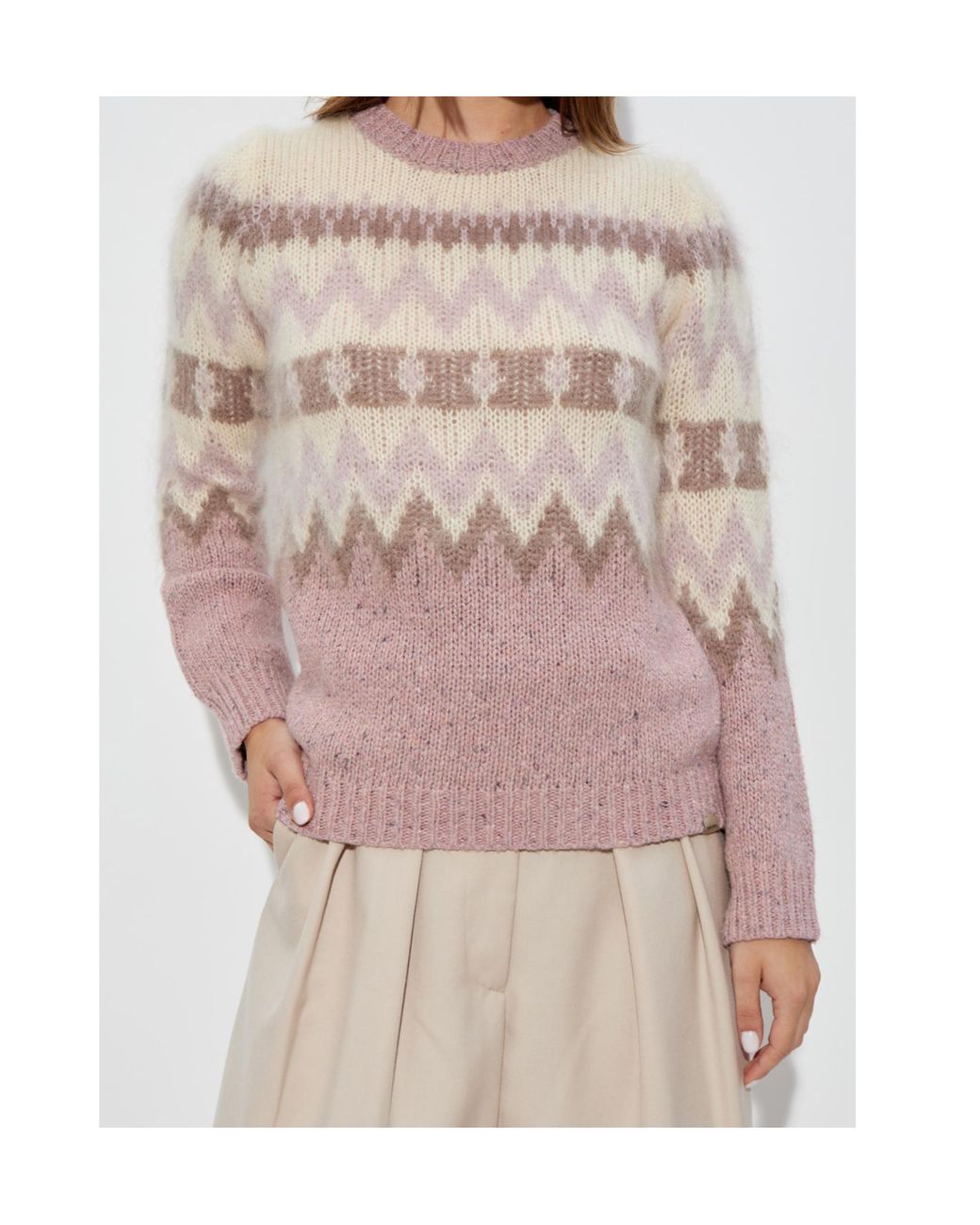 Woolrich Pink Pattern Intarsia-Knit Crewneck Jumper