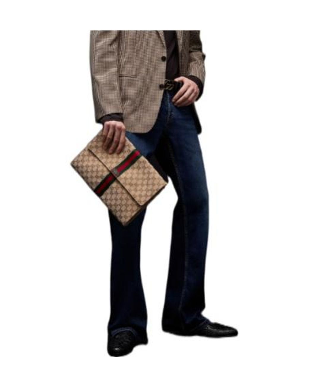 Gucci Natural Medium Gg Supreme Web-Stripe Clutch Bag