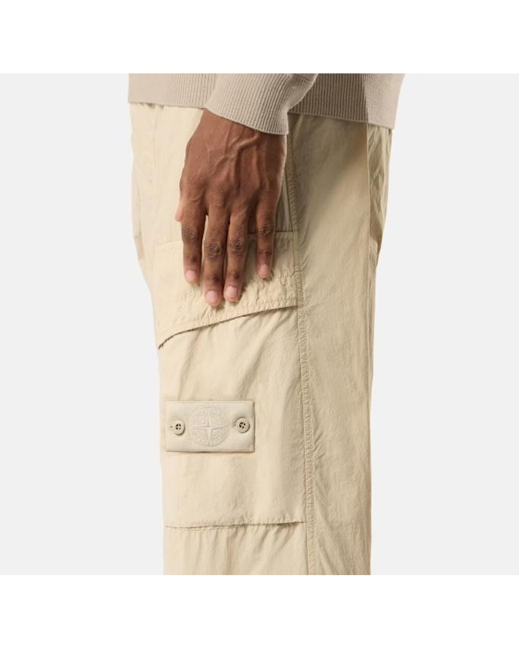 Stone Island Natural Loose-Fit Cargo Trousers With Snap Pockets for men