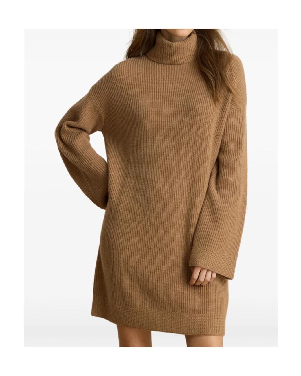 Ralph Lauren Brown Rack-Stitched Turtleneck Mini Dress