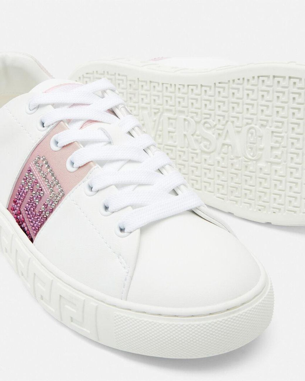 Versace Pink Greca-Embellished Lace-Up Sneakers