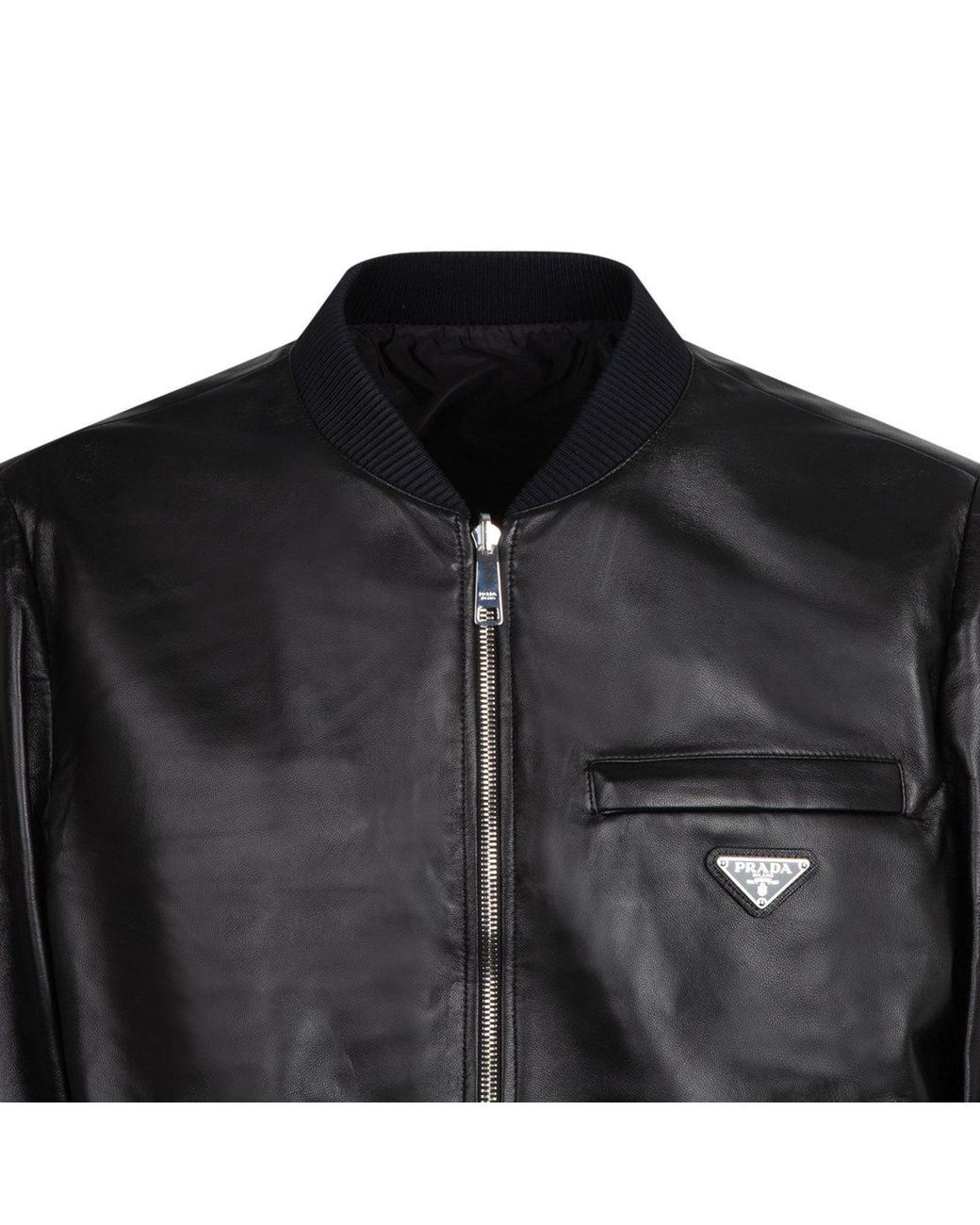 Prada Black Reversible Nappa Leather Bomber Jacket for men