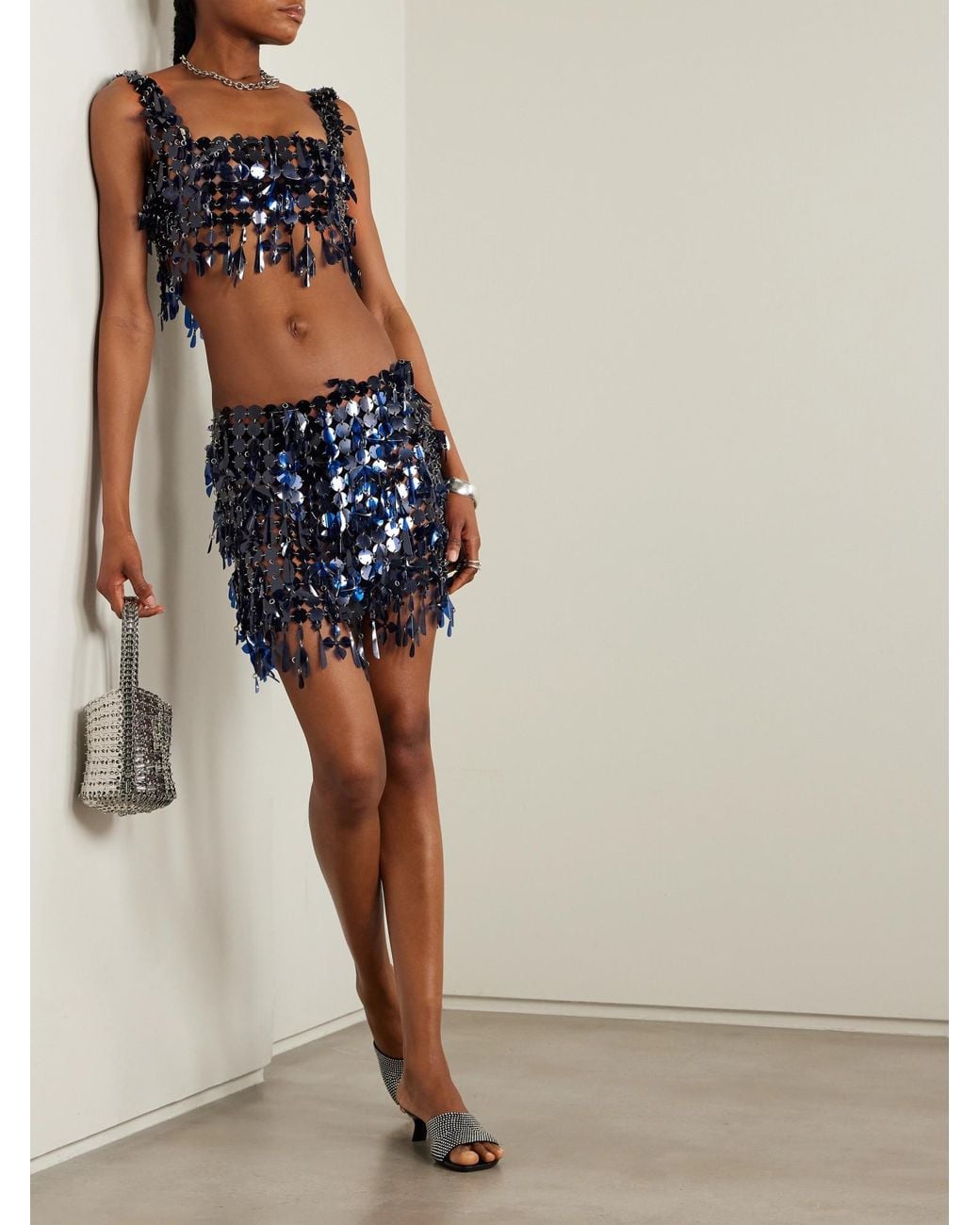 Rabanne Blue Assemblage Sequined Mini Skirt