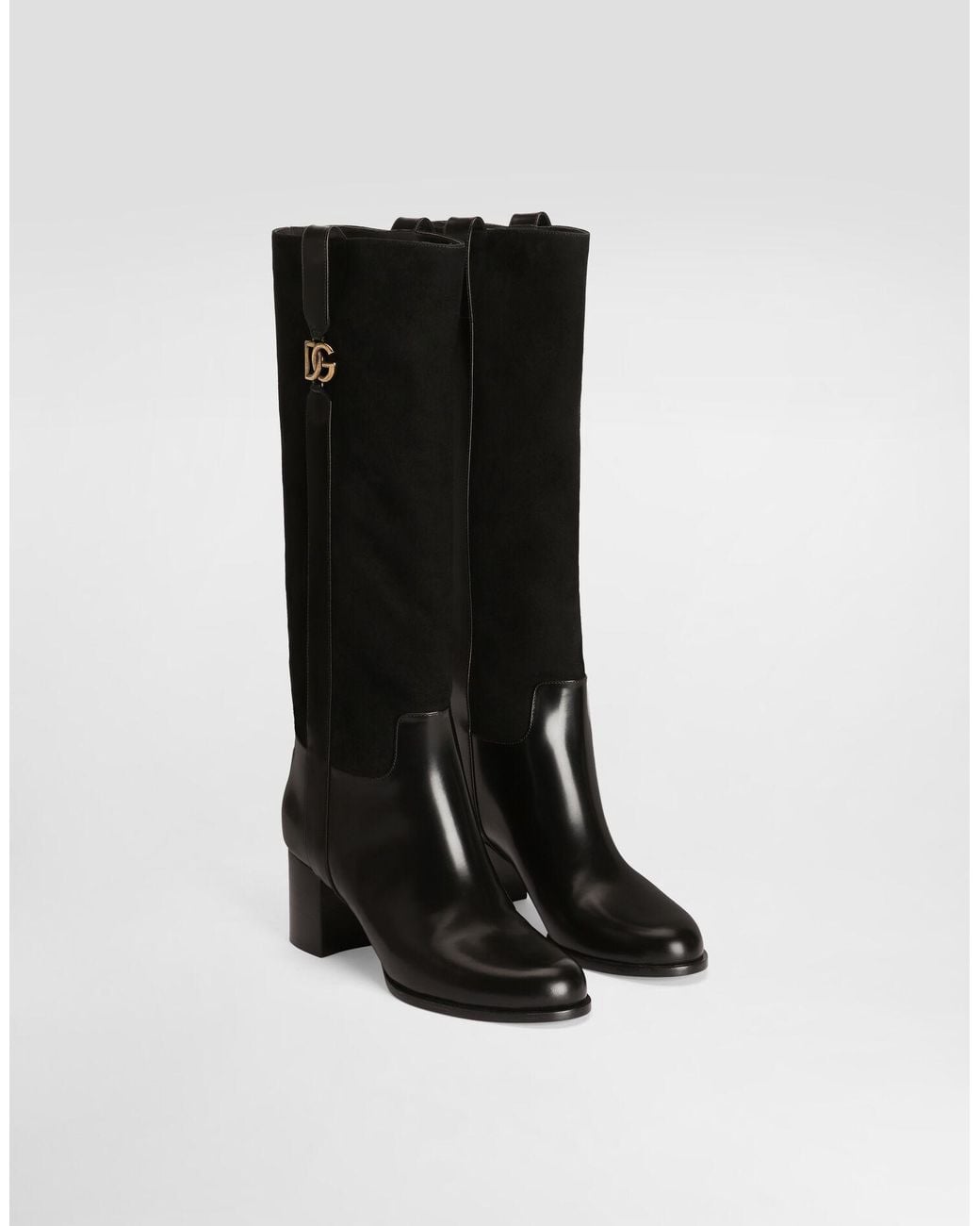 Dolce & Gabbana Black Logo Plaque Riding Boots