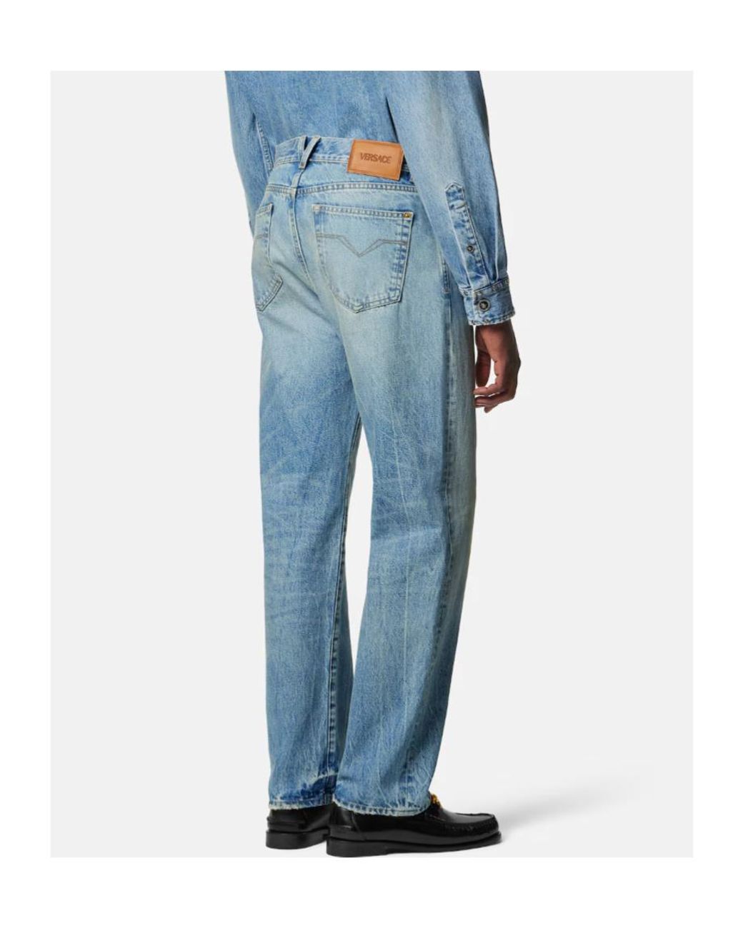 Versace Blue Logo-Patch Pencil Jeans for men