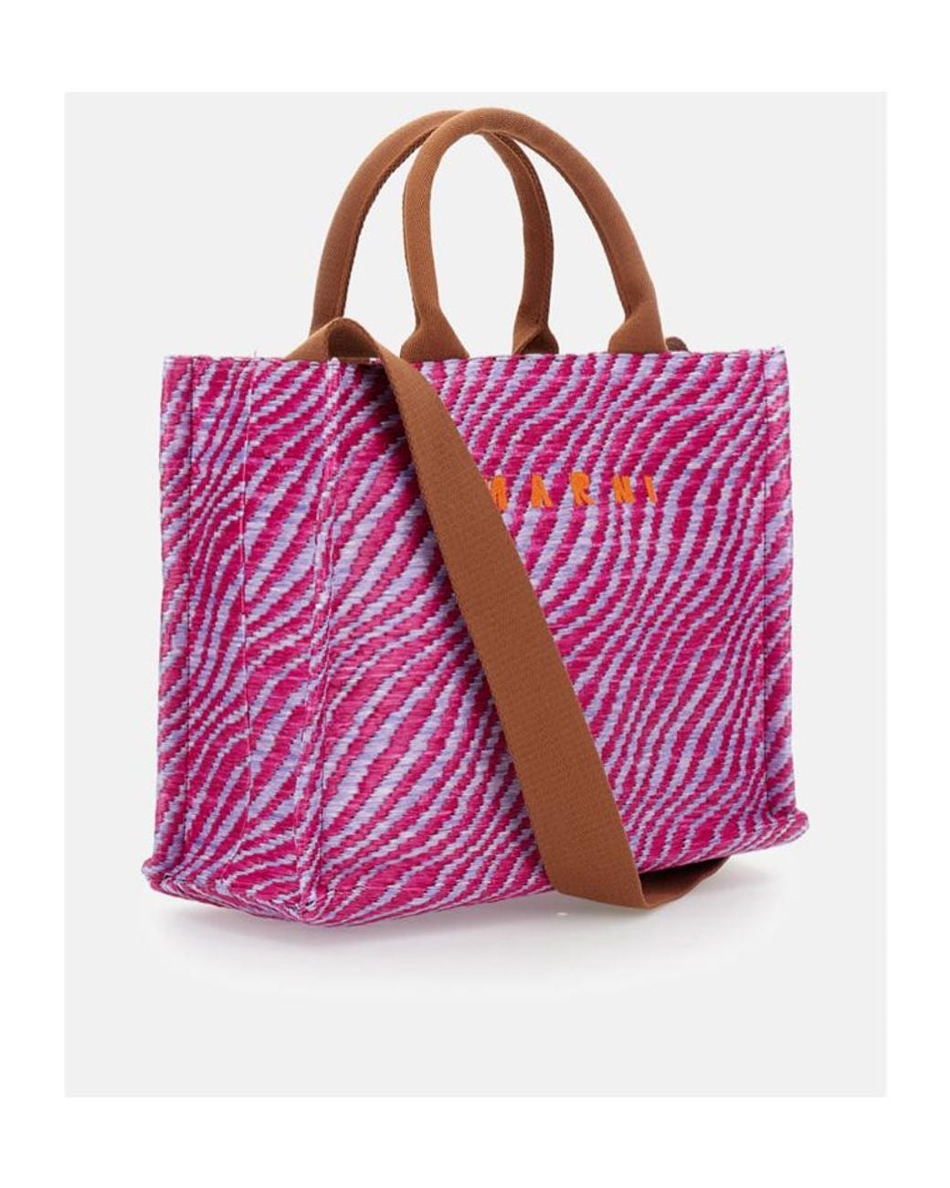 Marni Pink Logo Embroidered Tote Bag