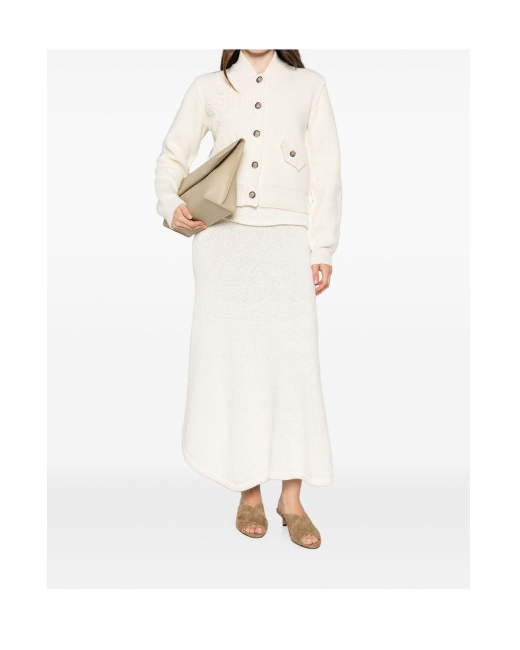 ERMANNO FIRENZE White Single-Breasted Long-Sleeve Knit Top