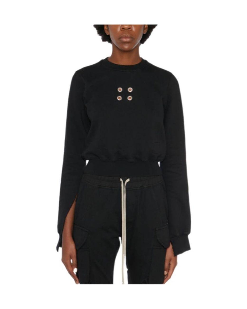 Rick Owens Black Eyelet-Embellished Cropped Crewneck Sweatshirt