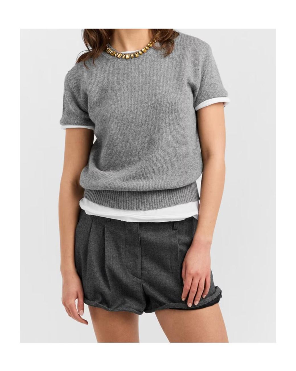 Prada Gray Embellished Short-Sleeved Sweater