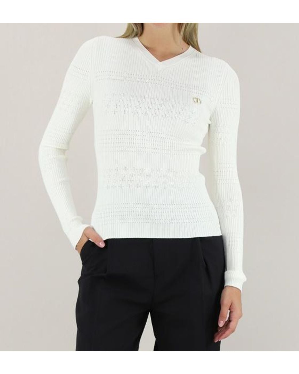 Twinset White Pointelle Knit Sweater
