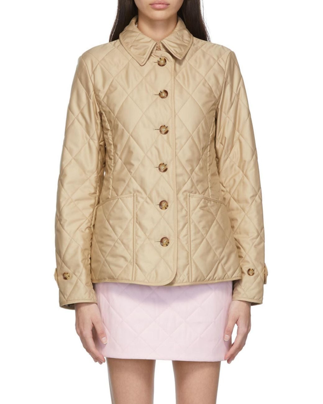 Burberry Natural Quilted And Folded Collar Cotton Dress