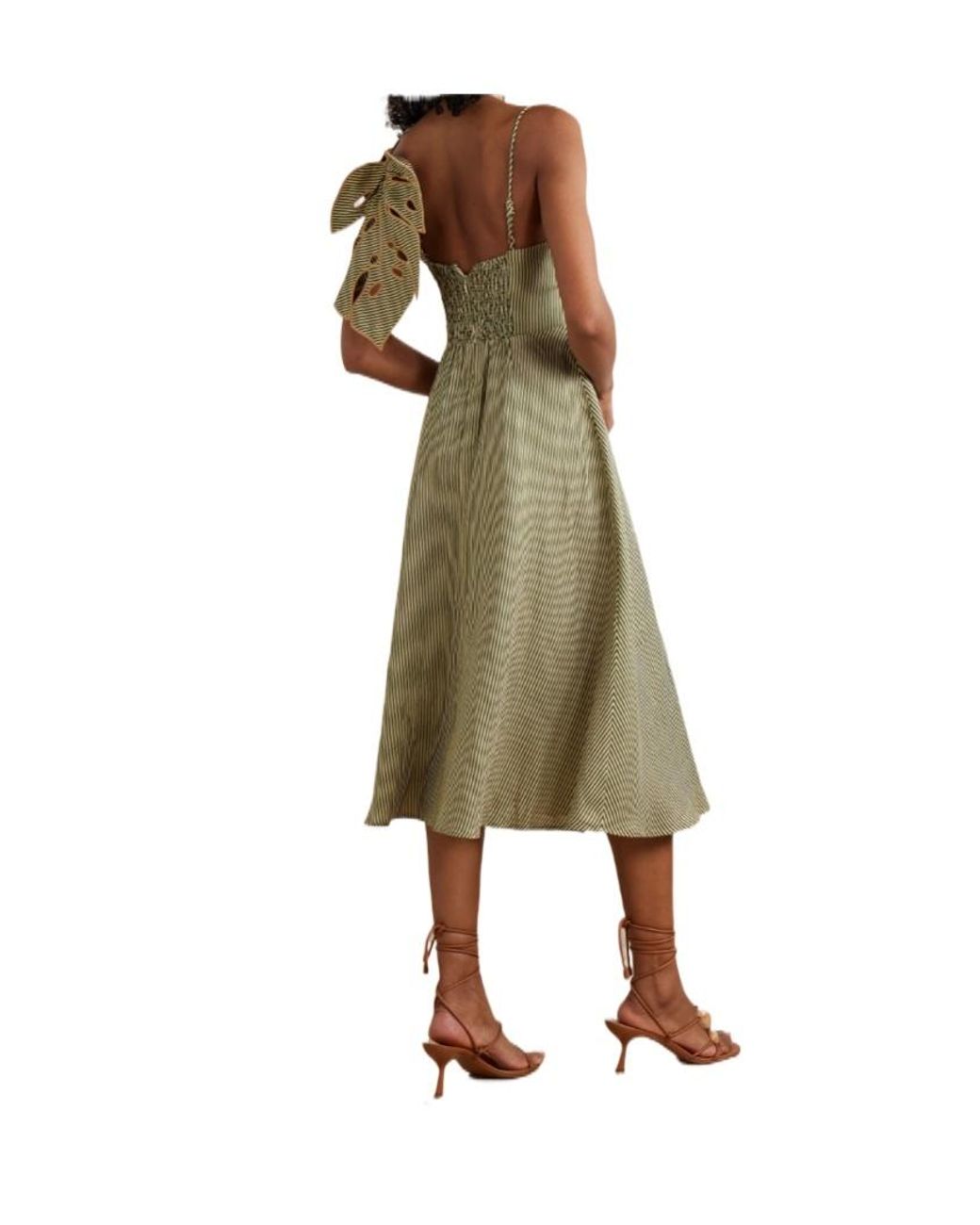 Farm Rio Green Striped Leaf-Detail Midi Dress