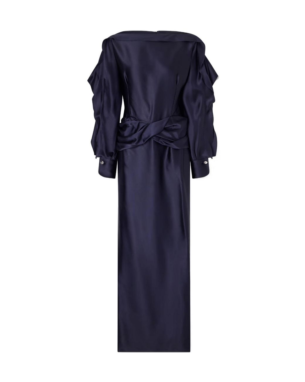 Lanvin Blue Ruffled Gathered Satin Gown