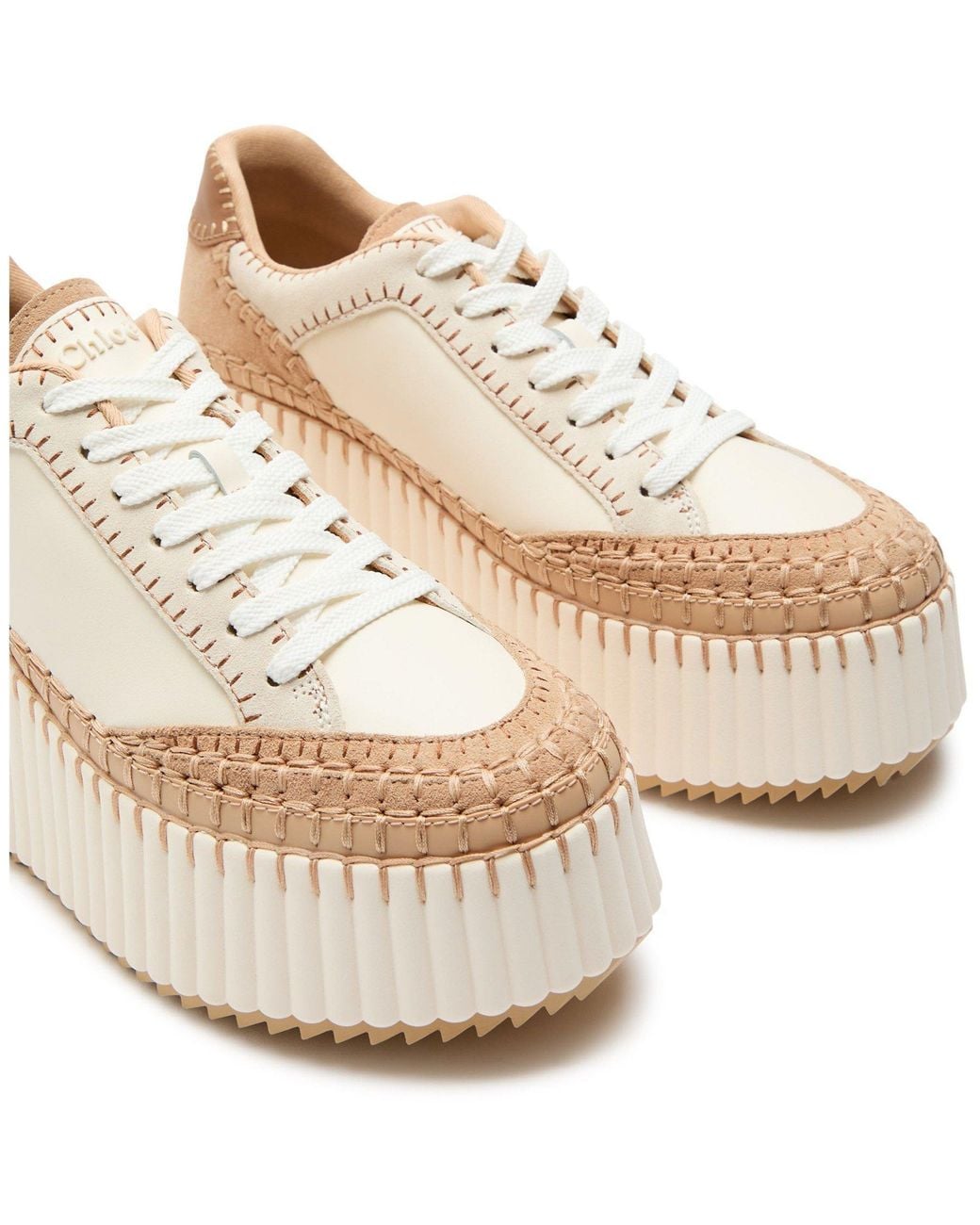 Chloé Natural Color-Blocked Thick-Soled Moccasin Platform Shoes
