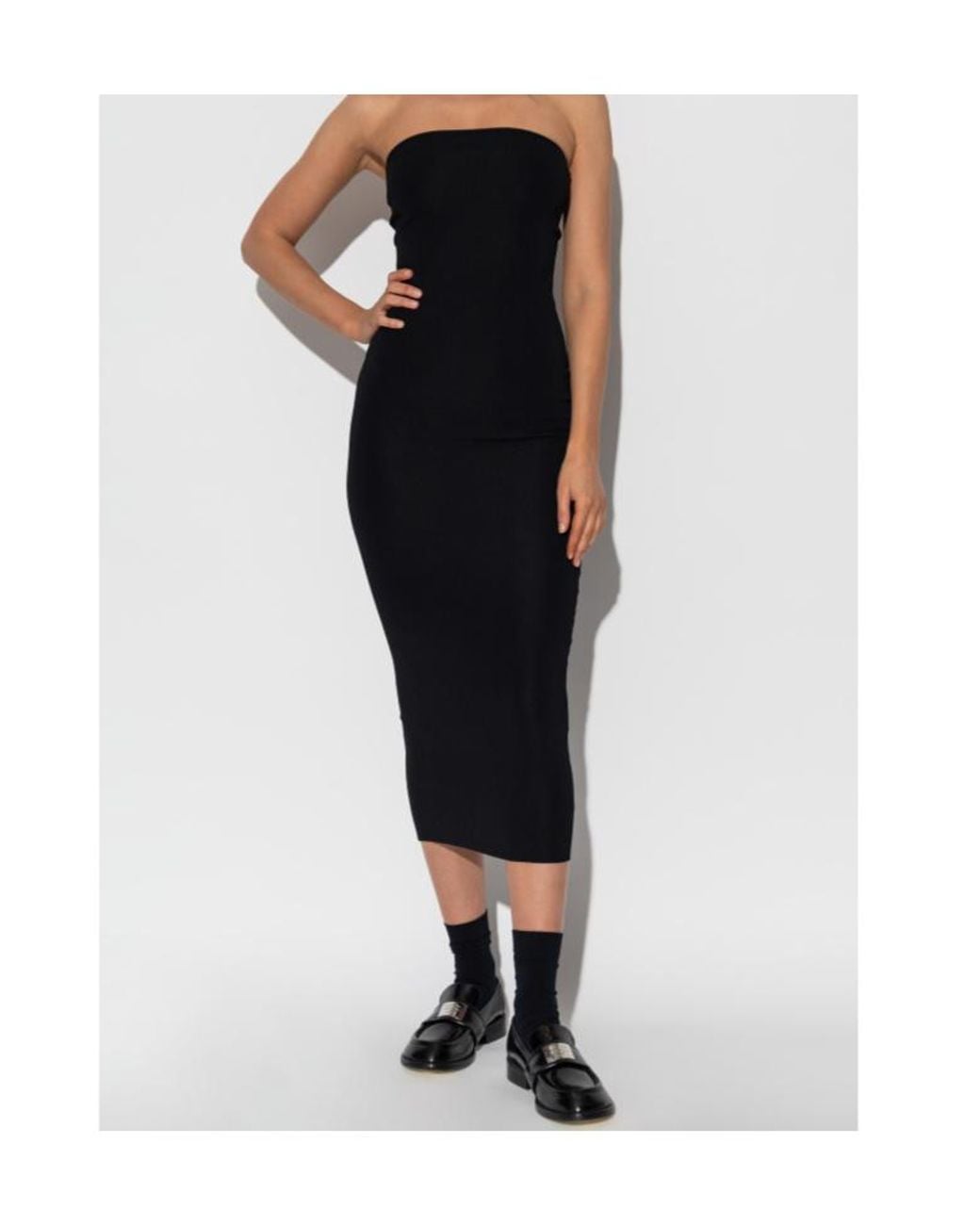Entire studios Black Strapless Ribbed Midi Dress