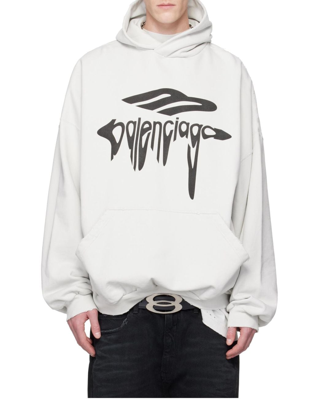 Balenciaga White 3B Liquefied Oversized Hoodie for men