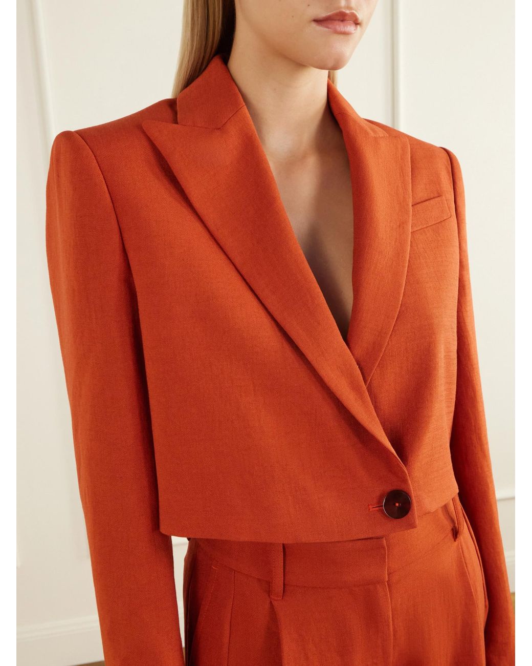 Galvan Orange Cropped Crepe Blazer